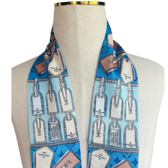NWT Louis Vuitton Trunks & Locks Bandeau Silk Scarf – Blue Monogram Reversible - Picture 2 of 8